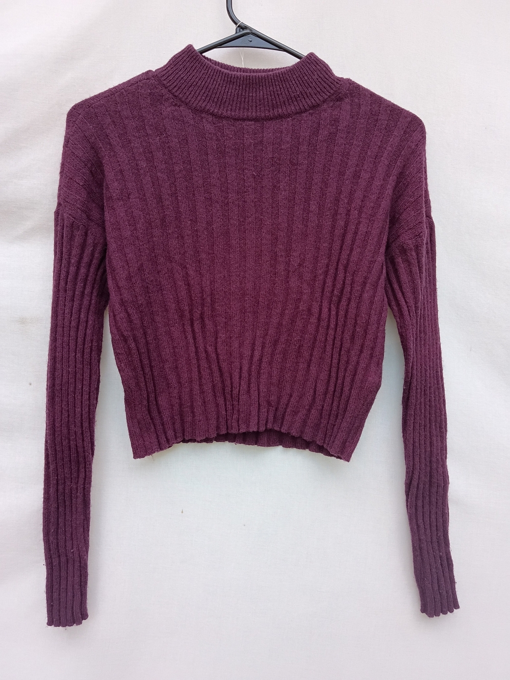 Madewell Ribbed Mock Neck Cropped Sweater - Plum Wool Cotton Blend Size XS Y2k